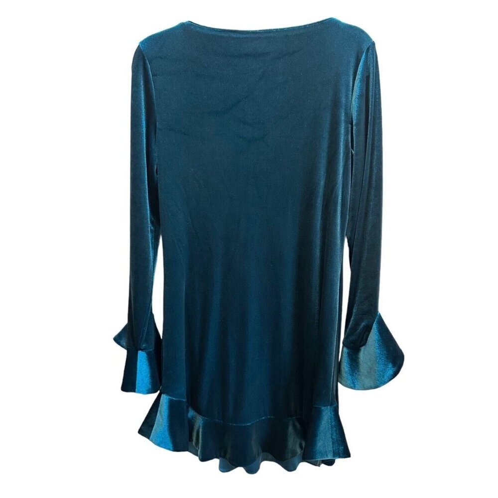 Laundry Shelli Segal Velvet Dress Teal Blue Tulip Sleeve Shift Mini Dress Sz 10 - Picture 6 of 6